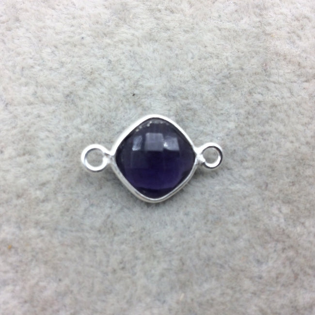 Sterling Silver Faceted Amethyst (Lab Created) Quartz Diamond Shaped Bezel Connector - Measuring 10mm x 10mm - Sold Individually