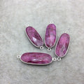 Sterling Silver Faceted Long Oval Shape Corundum/Ruby Bezel 2 Ring Pendant/Connector Component - ~ 12mm x 35mm - Natural  Gemstone