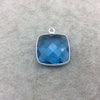 Sterling Silver Faceted Square Shape Ocean Blue Hydro (Lab Created) Quartz Bezel Pendant Component - ~ 18mm x 18mm - Natural Gemstone