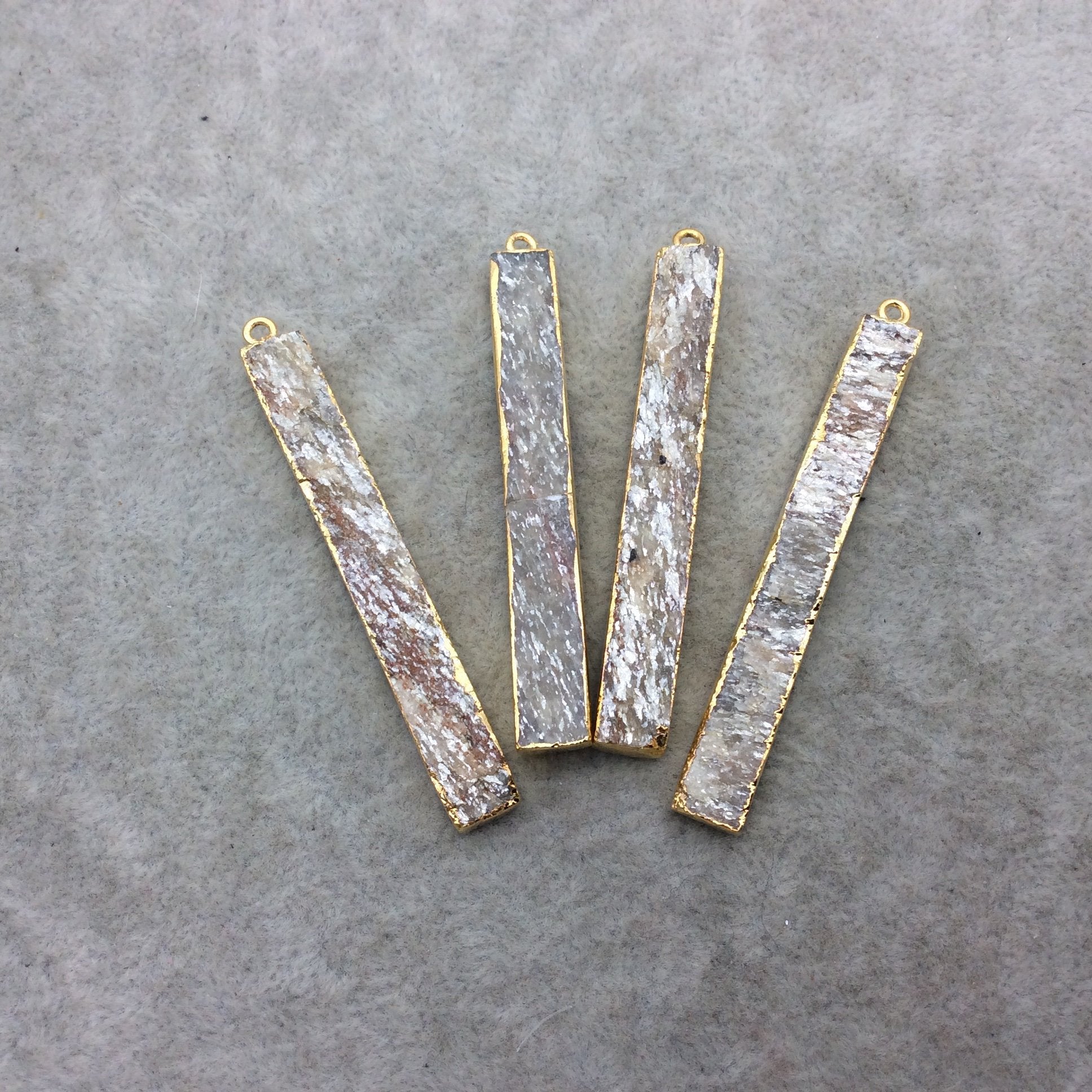 Gold Electroplate Finish Iridescent Gold Rectangle Shape Natural Druzy Stone Bezel Pendant Component ~ 8mm x 50-60mm - Sold Individually