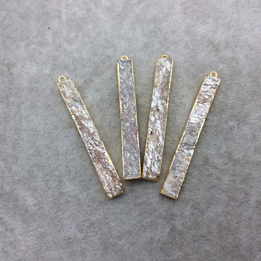Gold Electroplate Finish Iridescent Gold Rectangle Shape Natural Druzy Stone Bezel Pendant Component ~ 8mm x 50-60mm - Sold Individually