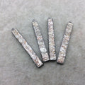 Gunmetal Electroplate Finish Iridescent Beige Rectangle Shape Natural Druzy Stone Bezel Pendant Component ~ 8mm x 50-60mm - Sold Per Each