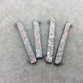 Gunmetal Electroplate Finish Iridescent Beige Rectangle Shape Natural Druzy Stone Bezel Connector Component ~ 8mm x 50-60mm - Sold Per Each
