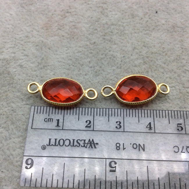 Gold Vermeil Faceted Orange Hydro (Lab Created) Quartz Oval Shaped Bezel Connector W Asst. Patterned Wire ~ 10mm x 14mm - Sold Individually