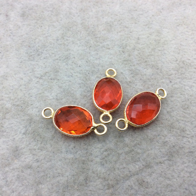 Gold Vermeil Faceted Orange Hydro (Lab Created) Quartz Oval Shaped Bezel Connector W Asst. Patterned Wire ~ 10mm x 14mm - Sold Individually
