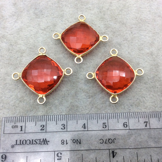 Jeweler's Lot Gold Vermeil Faceted Orange Hydro (Lab Made) Quartz Assorted 3 Bezel Pendants/Connectors ~ 18mm x 18mm - Sold As Shown