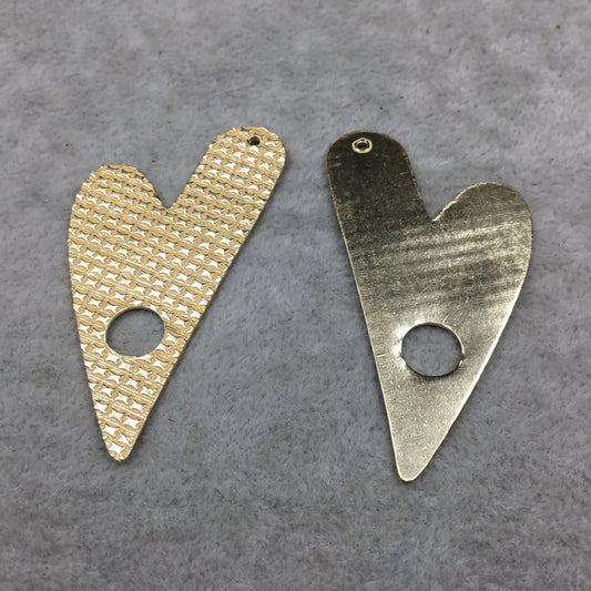 26mm x 45mm - Gold Plated Copper - Front Textured Heart Shape with Cut Out Circle Components with blank back- Sold in Packs of 4 (493-gd)