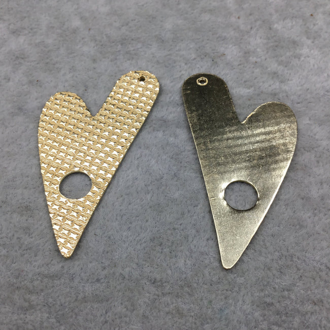 26mm x 45mm - Gold Plated Copper - Front Textured Heart Shape with Cut Out Circle Components with blank back- Sold in Packs of 4 (493-gd)