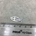 10mm x 25mm Fish Shape with Cross Cut out (Ichthys) Silver Brushed Finish Copper Components - Sold in Packs of 10 (496-SV)