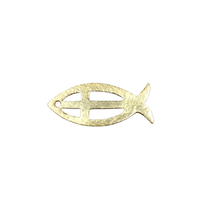 10mm x 25mm Fish Shape with Cross Cut out (Ichthys) Gold Brushed Finish Copper Components - Sold in Packs of 10 (496-GD)