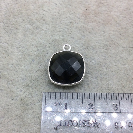 Sterling Silver Faceted Dark Olive (Lab Created) Quartz Square Shaped Bezel Pendant - Measuring 15mm x 15mm - Sold Individually