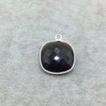 Sterling Silver Faceted Dark Olive (Lab Created) Quartz Square Shaped Bezel Pendant - Measuring 18mm x 18mm - Sold Individually