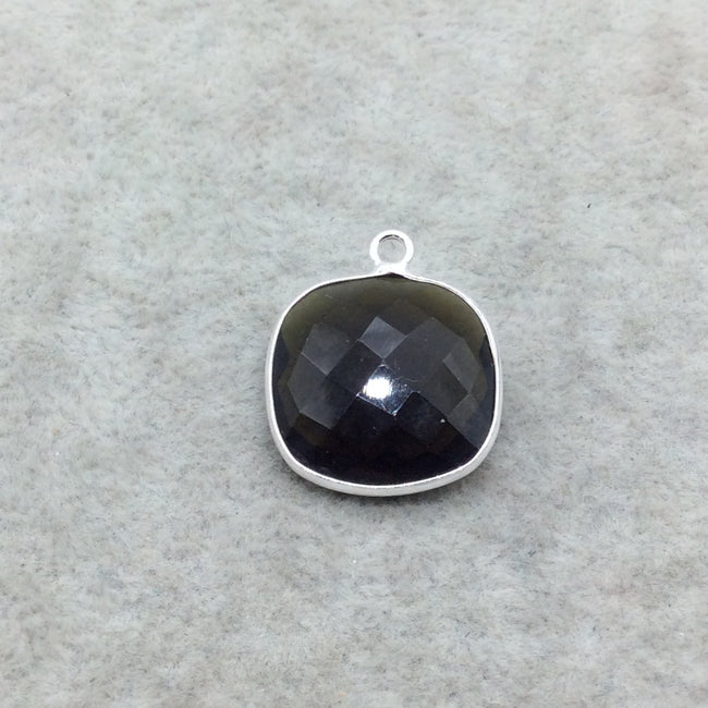 Sterling Silver Faceted Dark Olive (Lab Created) Quartz Square Shaped Bezel Pendant - Measuring 18mm x 18mm - Sold Individually