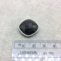 Sterling Silver Faceted Dark Olive (Lab Created) Quartz Diamond Shaped Bezel Pendant - Measuring 18mm x 18mm - Sold Individually