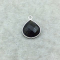 Sterling Silver Faceted Dark Olive (Lab Created) Quartz Heart/Teardrop Shaped Bezel Pendant - Measuring 15mm x 15mm - Sold Individually