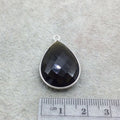 Sterling Silver Faceted Dark Olive (Lab Created) Quartz Teardrop Shaped Bezel Pendant - Measuring 18mm x 25mm - Sold Individually