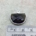 Sterling Silver Faceted Dark Olive (Lab Created) Quartz Half Moon Shaped Bezel Pendant - Measuring 16mm x 20mm - Sold Individually