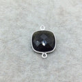 Sterling Silver Faceted Dark Olive (Lab Created) Quartz Square Shaped Bezel Connector - Measuring 18mm x 18mm - Sold Individually