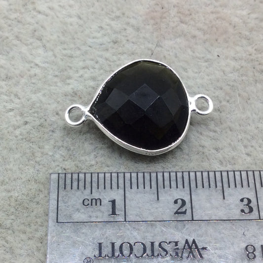 Sterling Silver Faceted Dark Olive (Lab Created) Quartz Heart Shaped Bezel Connector - Measuring 15mm x 15mm - Sold Individually