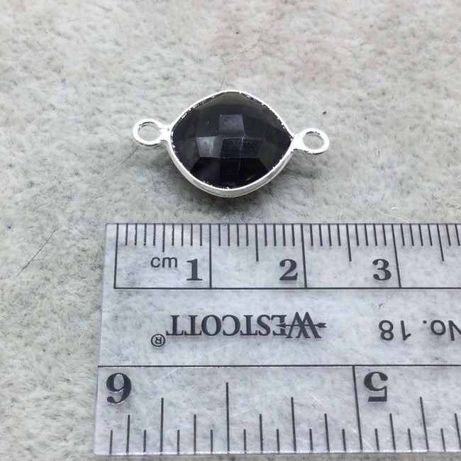 Sterling Silver Faceted Dark Olive (Lab Created) Quartz Diamond Shaped Bezel Connector - Measuring 12mm x 12mm - Sold Individually