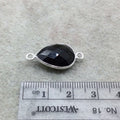 Sterling Silver Faceted Dark Olive (Lab Created) Quartz Teardrop Shaped Bezel Connector - Measuring 12mm x 16mm - Sold Individually