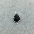 Sterling Silver Faceted Dark Olive (Lab Created) Quartz Teardrop Shaped Bezel Connector - Measuring 12mm x 16mm - Sold Individually