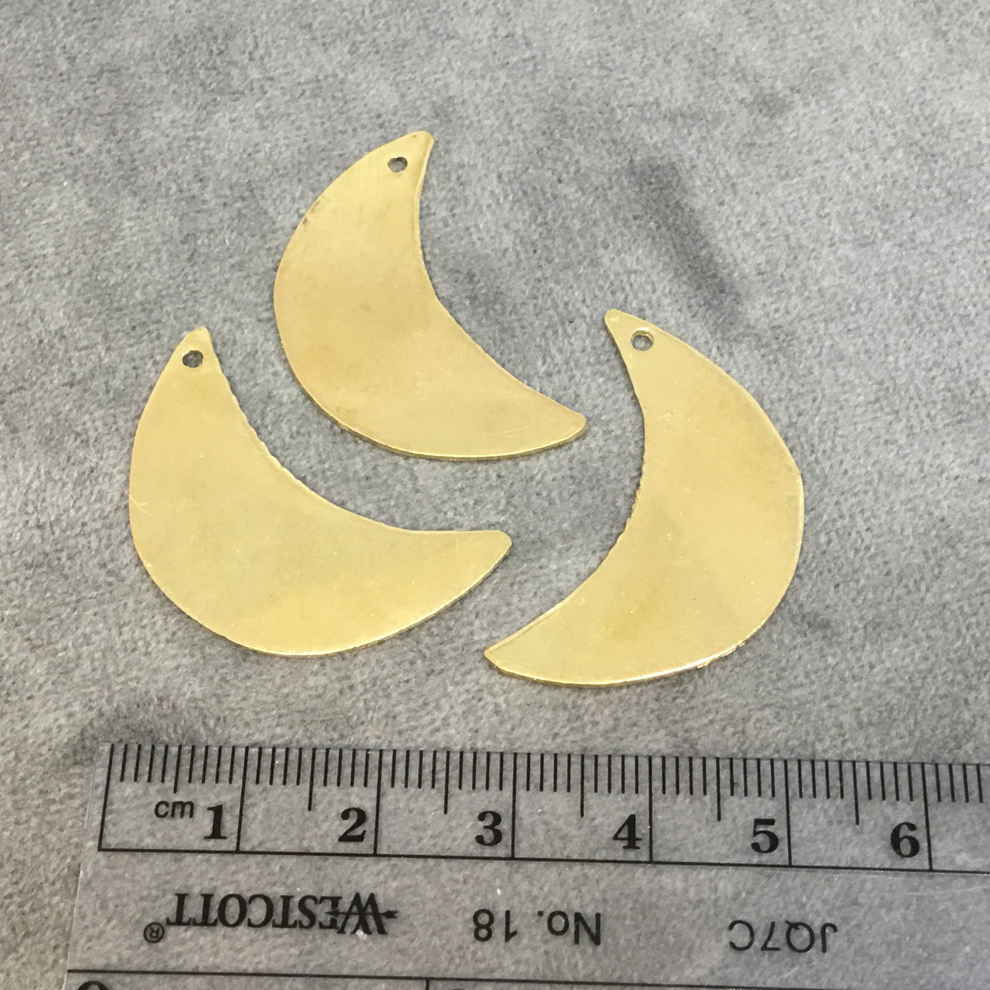 18mm x 35mm Gold Plated Brass Rustic Handmade Crescent/Moon Blank Pendant/Charm with One 1.5mm Drilled Hole - Hand-Cut, Sold Individually