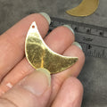 18mm x 35mm Gold Plated Brass Rustic Handmade Crescent/Moon Blank Pendant/Charm with One 1.5mm Drilled Hole - Hand-Cut, Sold Individually