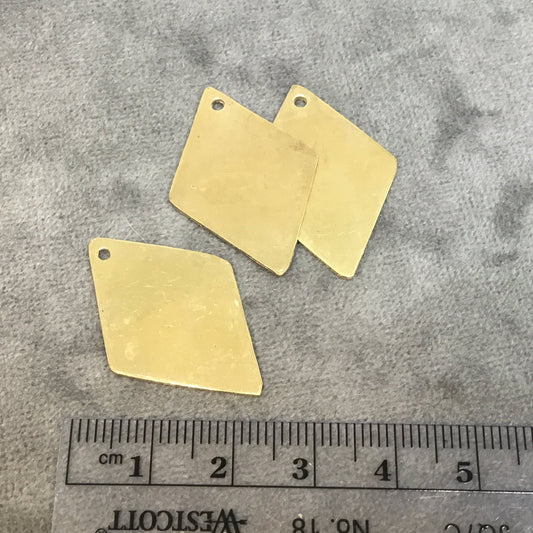 22mm x 33mm Gold Plated Brass Rustic Handmade Diamond Blank Pendant/Charm with One 1.5mm Drilled Hole - Hand-Cut, Sold Individually