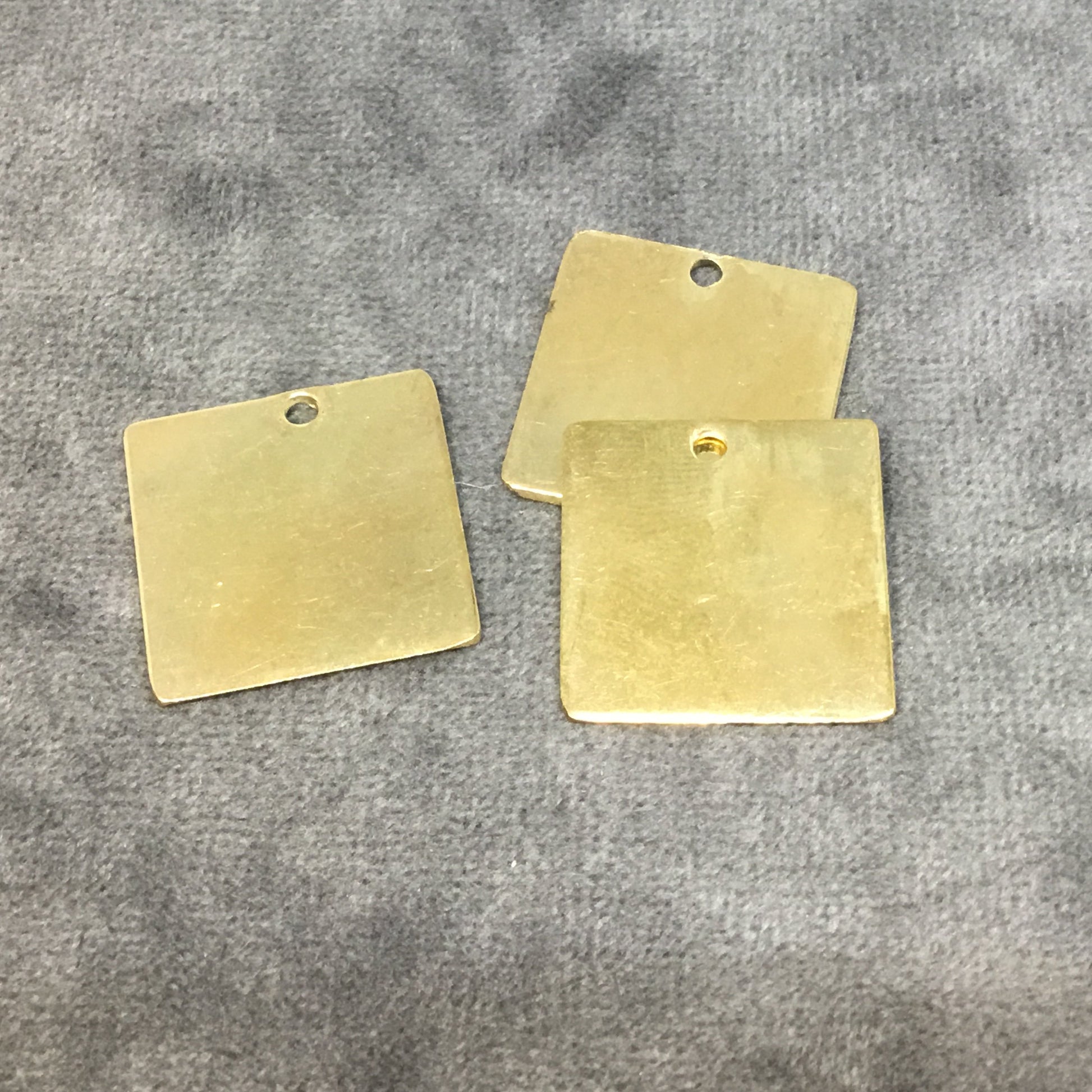 21mm x 21mm Gold Plated Brass Rustic Handmade Square Blank Pendant/Charm with One 1.5mm Drilled Hole - Hand-Cut, Sold Individually