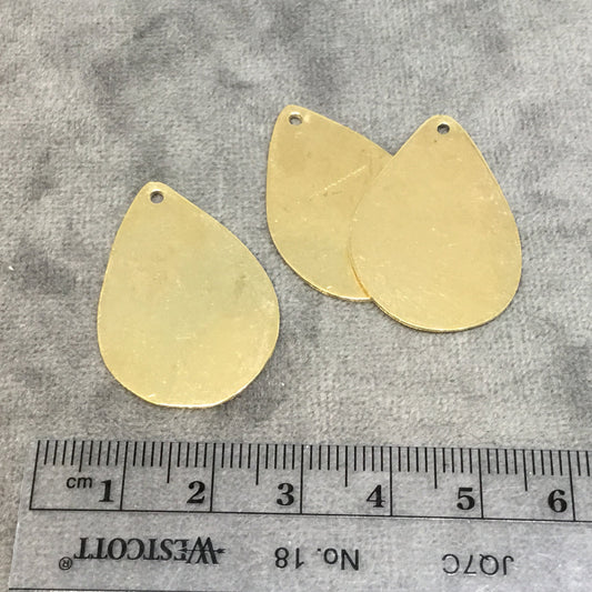 21mm x 32mm Gold Plated Brass Rustic Handmade Teardrop Blank Pendant/Charm with One 1.5mm Drilled Hole - Hand-Cut, Sold Individually