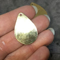 21mm x 32mm Gold Plated Brass Rustic Handmade Teardrop Blank Pendant/Charm with One 1.5mm Drilled Hole - Hand-Cut, Sold Individually