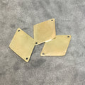 22mm x 33mm Gold Plated Brass Rustic Handmade Diamond Blank Connector with Two 1.5mm Drilled Holes - Hand-Cut, Sold Individually