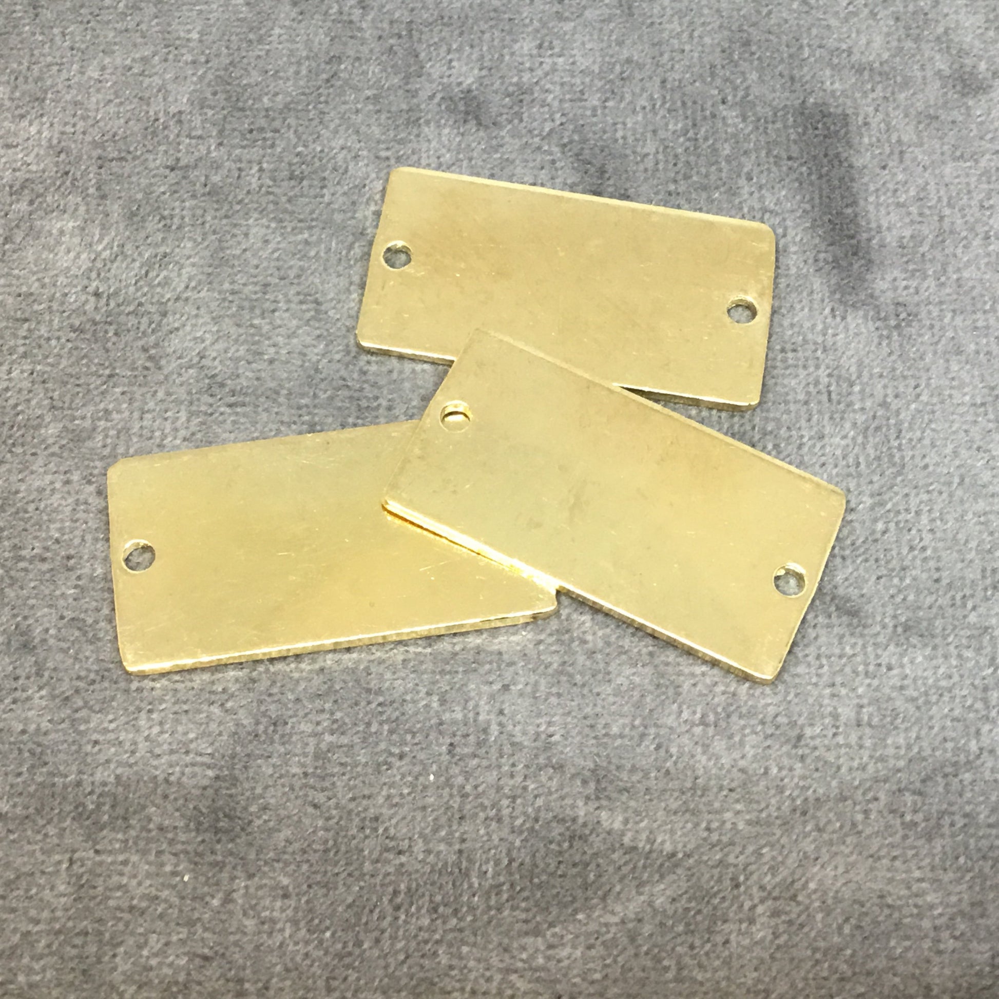 17mm x 32mm Gold Plated Brass Rustic Handmade Bar/Rectangle Blank Connector with Two 1.5mm Drilled Holes - Hand-Cut, Sold Individually