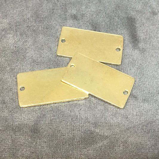 17mm x 32mm Gold Plated Brass Rustic Handmade Bar/Rectangle Blank Connector with Two 1.5mm Drilled Holes - Hand-Cut, Sold Individually
