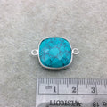 Sterling Silver Faceted Dyed Veined Turquoise Howlite Square Shaped Bezel Connector - Measuring 18mm x 18mm - Sold Individually