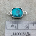Sterling Silver Faceted Dyed Veined Turquoise Howlite Square Shaped Bezel Connector - Measuring 10mm x 10mm - Sold Individually