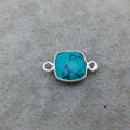 Sterling Silver Faceted Dyed Veined Turquoise Howlite Square Shaped Bezel Connector - Measuring 10mm x 10mm - Sold Individually