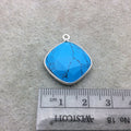Sterling Silver Faceted Flat Back Dyed Veined Blue Howlite Diamond Shaped Bezel Pendant - Measuring 18mm x 18mm - Sold Individually