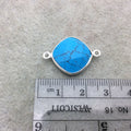 Sterling Silver Faceted Flat Back Dyed Veined Blue Howlite Diamond Shaped Bezel Connector - Measuring 15mm x 15mm - Sold Individually
