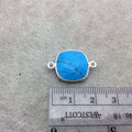 Sterling Silver Faceted Flat Back Dyed Veined Blue Howlite Square Shaped Bezel Connector - Measuring 15mm x 15mm - Sold Individually