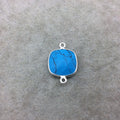 Sterling Silver Faceted Flat Back Dyed Veined Blue Howlite Square Shaped Bezel Connector - Measuring 15mm x 15mm - Sold Individually