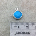 Sterling Silver Faceted Flat Back Dyed Veined Blue Howlite Diamond Shaped Bezel Pendant - Measuring 10mm x 10mm - Sold Individually