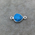 Sterling Silver Faceted Flat Back Dyed Veined Blue Howlite Heart Shaped Bezel Connector - Measuring 10mm x 10mm - Sold Individually