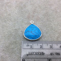 Sterling Silver Faceted Flat Back Dyed Veined Blue Howlite Heart Shaped Bezel Pendant - Measuring 18mm x 18mm - Sold Individually
