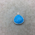 Sterling Silver Faceted Flat Back Dyed Veined Blue Howlite Heart Shaped Bezel Pendant - Measuring 18mm x 18mm - Sold Individually