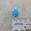 Sterling Silver Faceted Flat Back Dyed Veined Blue Howlite Teardrop Shaped Bezel Pendant - Measuring 12mm x 18mm - Sold Individually