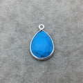 Sterling Silver Faceted Flat Back Dyed Veined Blue Howlite Teardrop Shaped Bezel Pendant - Measuring 12mm x 18mm - Sold Individually