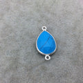 Sterling Silver Faceted Flat Back Dyed Veined Blue Howlite Teardrop Shaped Bezel Connector - Measuring 12mm x 18mm - Sold Individually