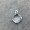 Sterling Silver Faceted Clear (Lab Created) Quartz Diamond Shaped Bezel Pendant - Measuring 10mm x 10mm - Sold Individually